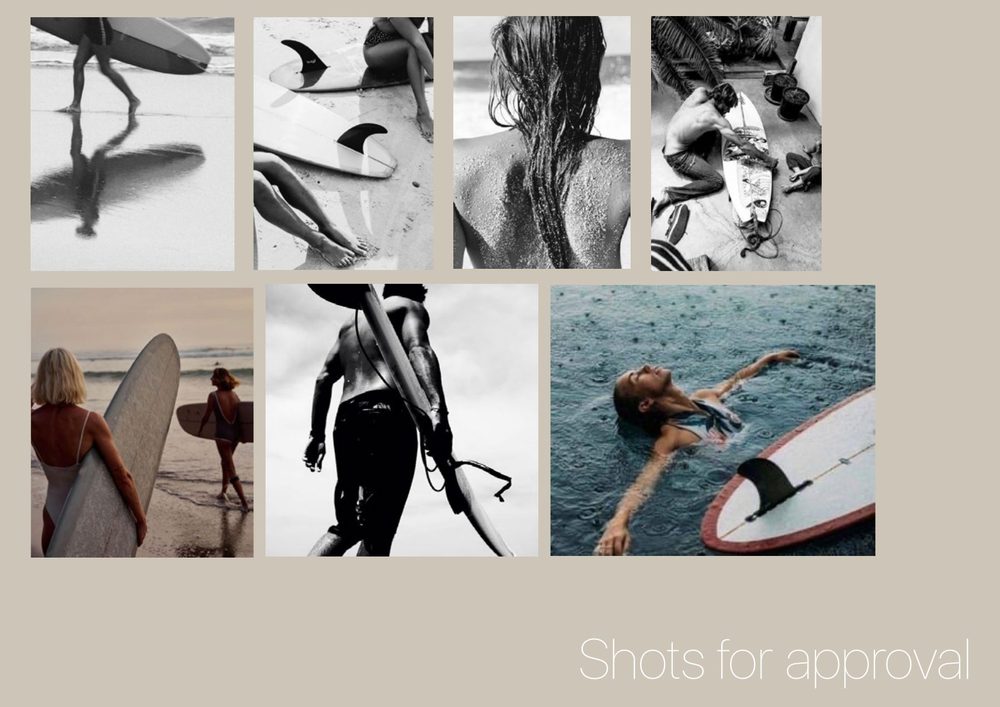 Shot list, shots for approval: black-and-white surf references